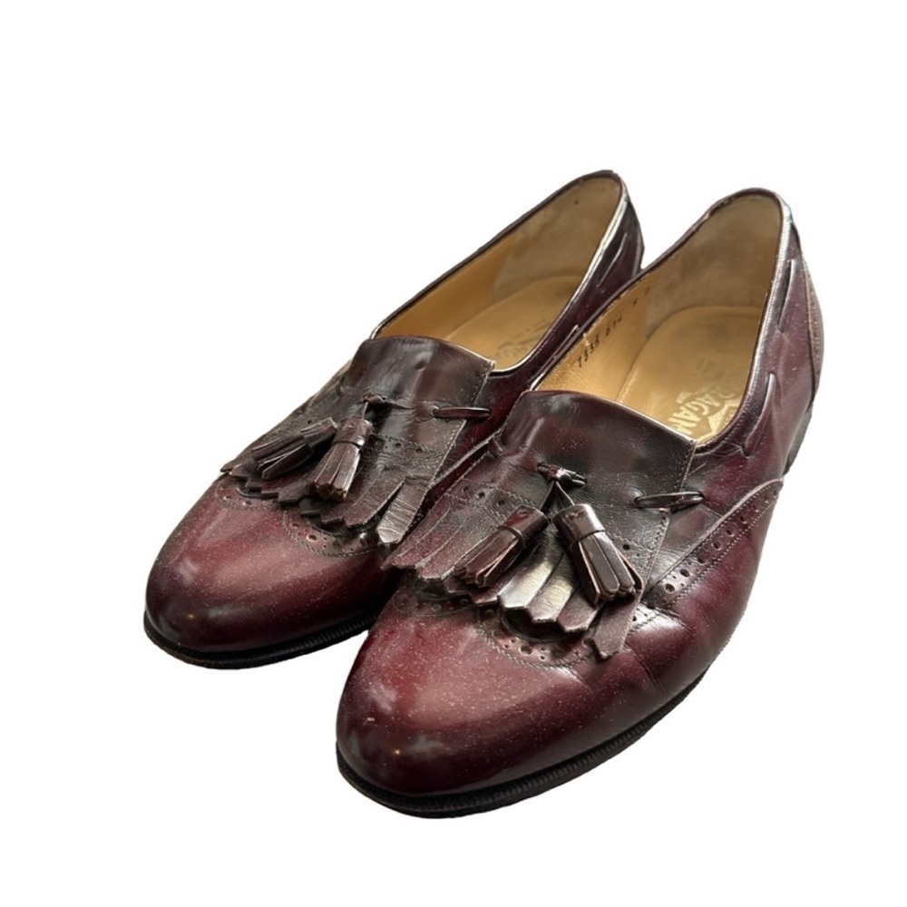 Salvatore Ferragamo Tassel Loafers Burgundy Leather 9D - Picture 6 of 11